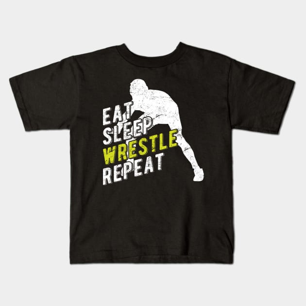 Eat Sleep Wrestle Repeat Kids T-Shirt by themerchnetwork